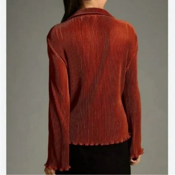 NWT Anthropologie Dolan Lettuce Hem Button Down Top Brown Size XS - Picture 2 of 12